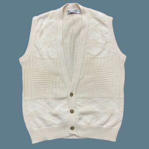Jantzen Vintage 90s Cream Cotton Knit Cardigan Sweater Vest Men's Size Medium